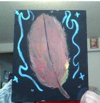 My terrible paintings with a feather that looks like a leaf!
