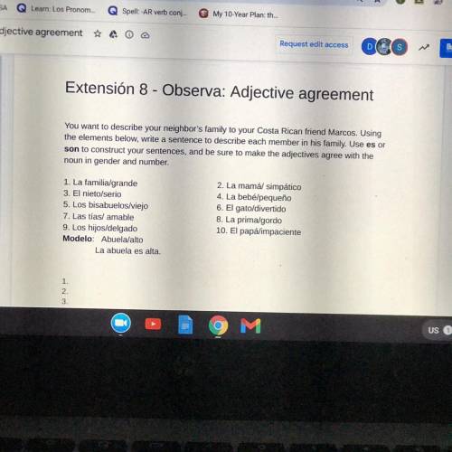 I need help with Spanish for for adjectives agreement