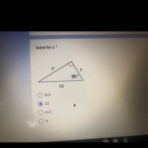 Solve for y. 
the geometry formula is 306030 i think