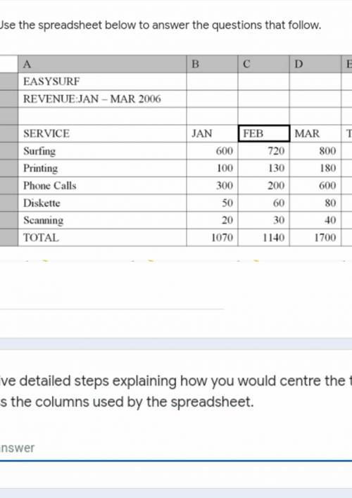 how would you centre the title EASYSURF across the columns used by the spreadsheet (with steps) ​