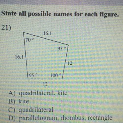 Someone please help me state all the possible names for the figure

Please help this is geometry I
