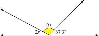 What is the measure of the highlighted (middle) angle, in degrees?