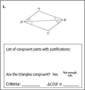 Is this triangle congruent? If so, list the congruent parts and justify your answer. Then state the