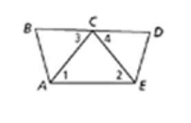 Given: C is the midpoint of BD. Angle 1 = Angle 2. Angle 3 > Angle 4
Prove: AB > ED