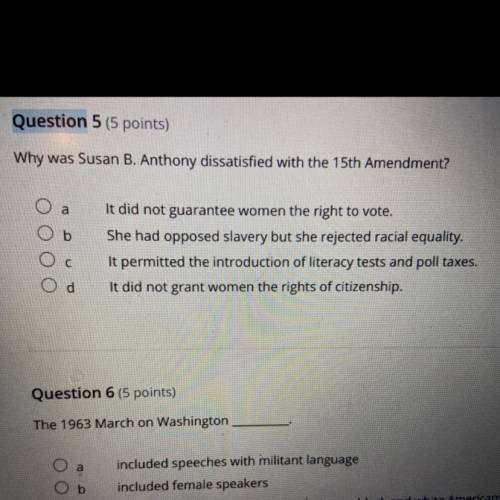 Why was Susan B. Anthony dissatisfied with the 15th Amendment?
 

It did not guarantee women the ri