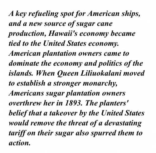 Using the passage above, which choice below was the most important reason for annexing Hawaii?

Am