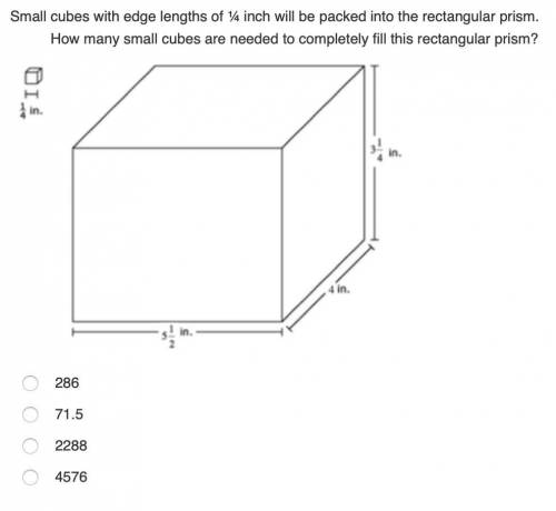 Small cubes with edge lengths of ¼ inch will be packed into the rectangular prism.

How many small