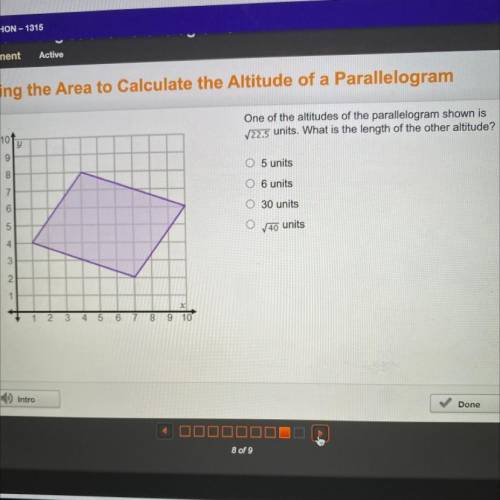 One of the altitudes of the parallelogram shown is

122.5 units. What is the length of the other a
