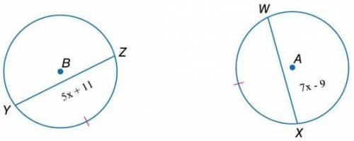 In the figure, Circle A ≌ Circle B and arc WX ≌ arc YZ. Find WX

A) 61
B) 51
C) 41
D) 31
