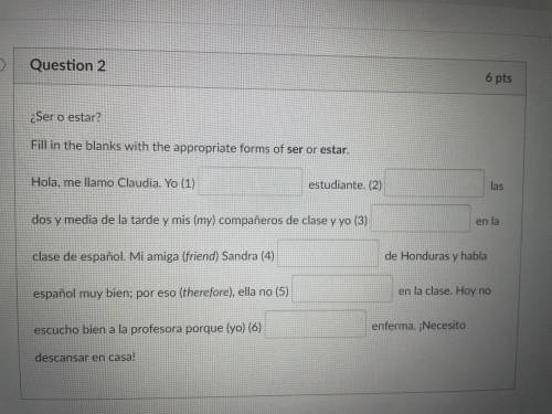 ¿Ser o estar?
Fill in the blanks with the appropriate forms of ser or estar.