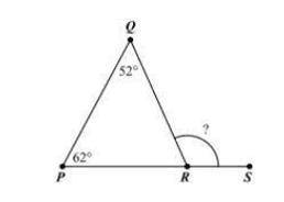 The diagram below shows triangle , where ∠ is an exterior angle. Based on the given angle measures,