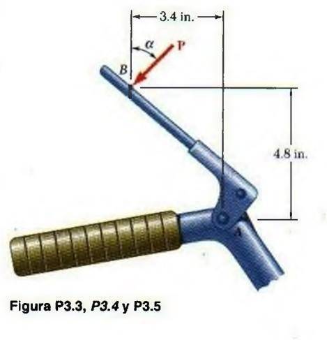 Una fuerza P de 2.9 lb se aplica a una palanca que controla la ba­rrena de una barredora de nieve.