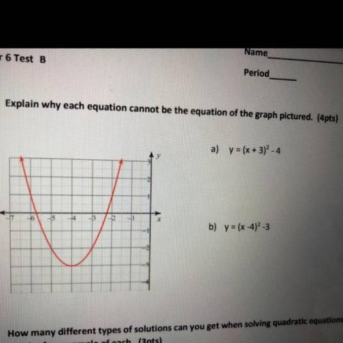 1. Explain why each equation cannot be the equation of the graph pictured. (4pts)

a) y = (x + 3)2