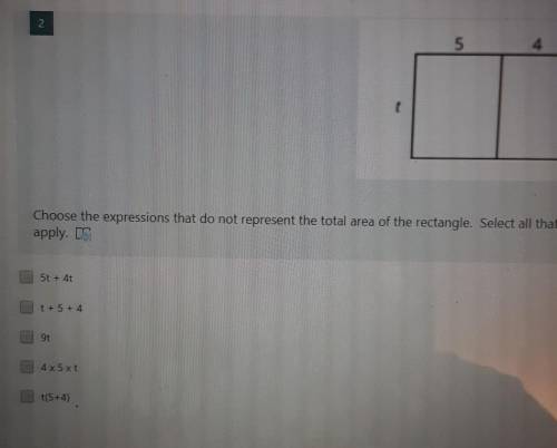 Choose the expressions that do not represent the total area of the rectangle. Select all that apply