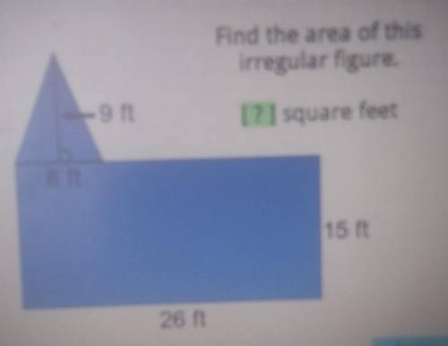 Find the area of this irregular figure. -9 ft [ ? ] square feet 8 ft 15 ft 26 ft​
