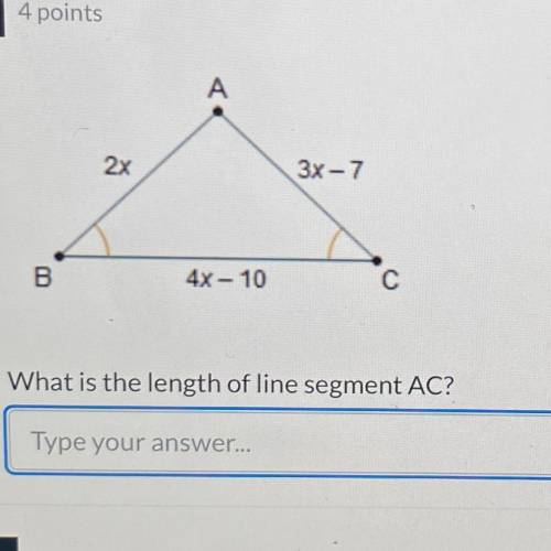 PLEASE HELP!!!
What is the length of line segment AC?
Type your answer