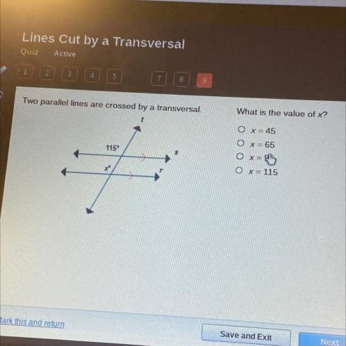 Two parallel lines are crossed by a transversal.what is the value of x?