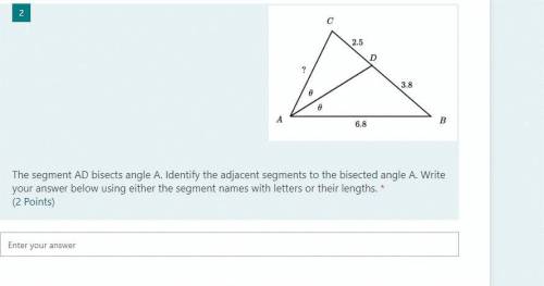 The segment AD bisects angle A. Identify the adjacent segments to the bisected angle A. Write your