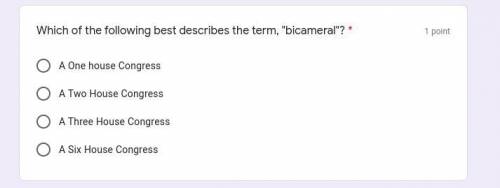 Which of the following best describes the term, bicameral?