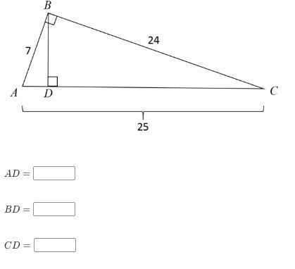 Please help! will give brainliest!

Given right triangle ABC with altitude BD drawn from vertex B