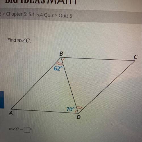 Find m angle C
62 degrees
70 degrees