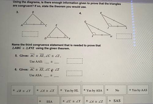 3&4. using the diagrams, is there enough information given to prove that the triangles are cong