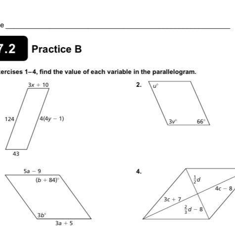 In Exercises 1-4, find the value of each variable in the parallelogram.