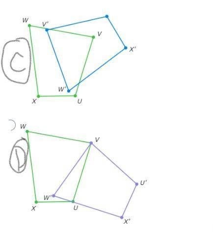 Look at this diagram. Which diagram shows quadrilateral UVWX rotated 120 degrees counterclockwise a