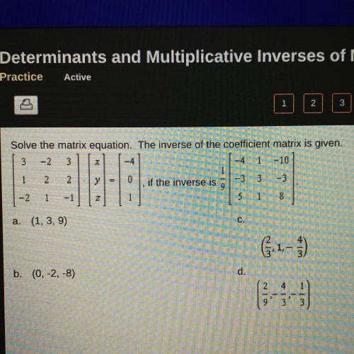 Solve the matrix equation. the inverse of the coefficient matrix is given.