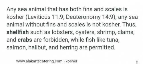 Jews are allowed to eat crab or shrimp.
O True
O False