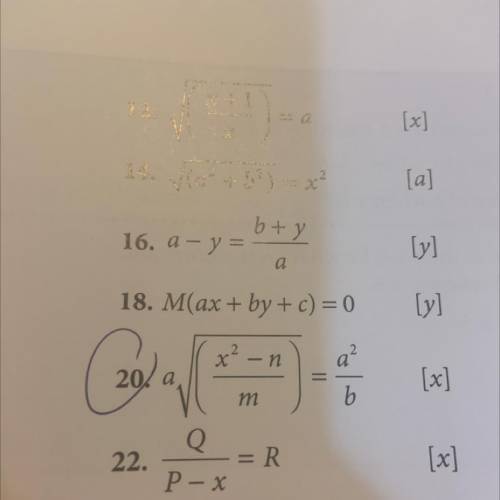 Question 20 please make (x) the subject of the formula
