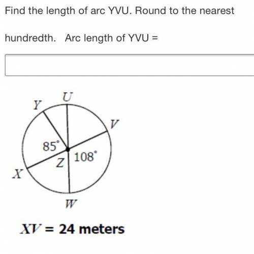 Find the length of arc YVU.