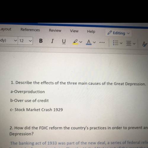 Describe the effects of the three main causes of the great depression