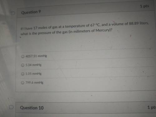 If i have 17 moles of gas at a temperature of 67 °C, and a volume of 88.89 liters, what is the pres