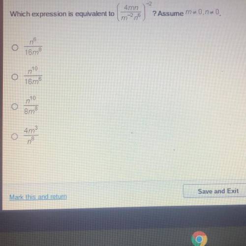 Which expression is equivalent to {4mm/m-2n6}-2? assume m≠0, n≠0.