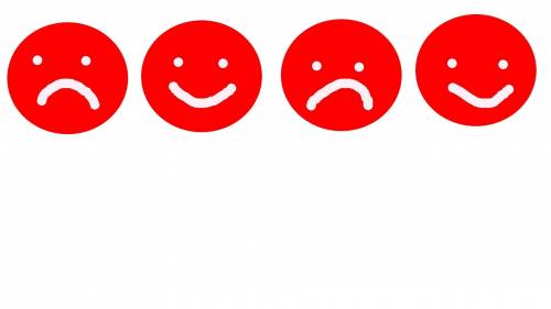 Two buttons with smiling faces and two buttons with sad faces are in a row as shown in the picture