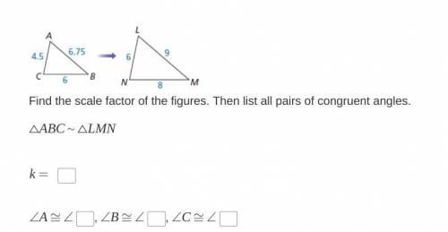 Find the scale factor of the figures, then list all pairs of congruent angles.