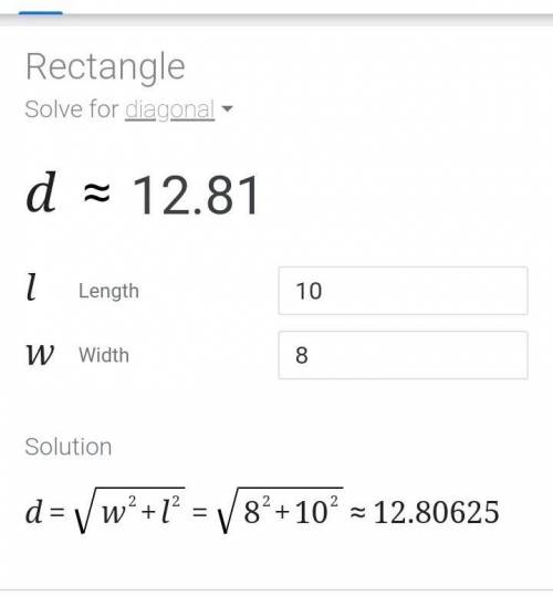 A rectangle has sides 10 and 8. Find the length of the Diagonal