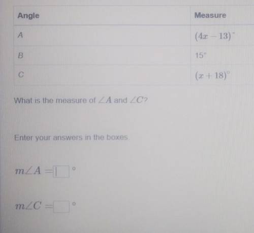 The measures of the angles of A ABC are given by the expressions in the table. Angle Measure А (4x