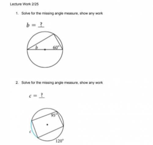 Solve for the missing angle measure, show any work