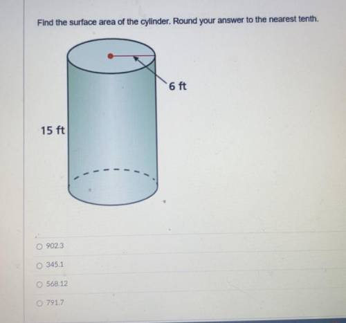 Find The surface area of the cylinder. round your answer to the nearest tenth￼￼