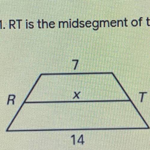 RT is the midsegment of the trapezoid. Find the value of x.
