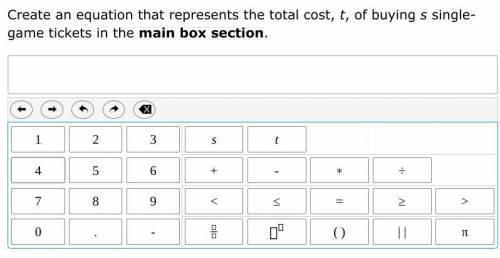 Create an equation that represents the total cost, t, of buying s single-game tickets in the main b
