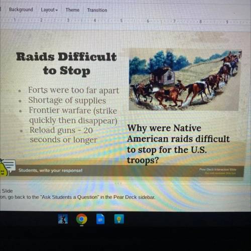 HELP !!!Why were Native
American raids difficult
to stop for the U.S.
troops?