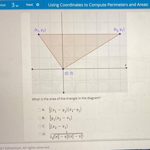 (x, y)

(X,Y)
(0,0)
What is the area of the triangle in the diagram?
OA 1 (F2 - 3₂) (52-9₂)
OB. Ży