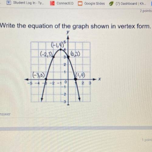 Write the equation of the graph shown in vertex form
