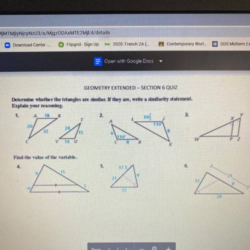 Determine whether the triangles are similar. If they are, write a similarity statement.

Explain y