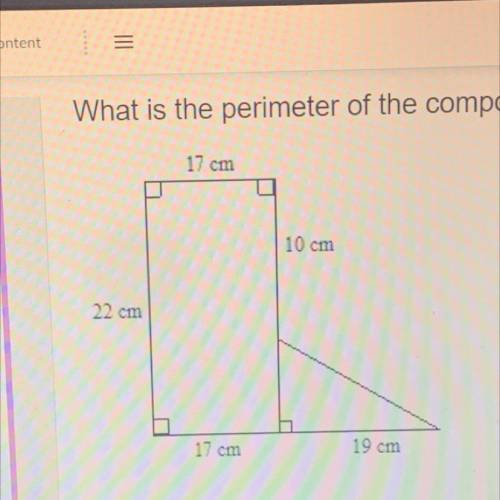 What is the perimeter of the composite figure?

A. 119.5 cm 
B. 85 cm 
C. 107.5 cm 
D. 97 cm