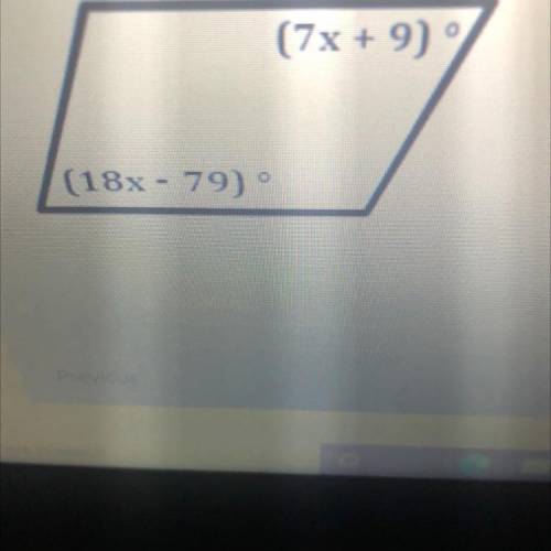 Given the following parallelogram: Solve for x.
7x + 70
16x – 20