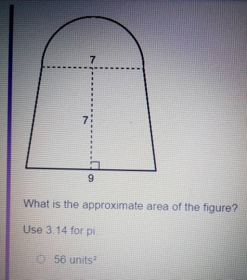 What is the approximate area of the figure? Use 3.14 for pi. o 56 units? 75 units 94 units 0 133 un